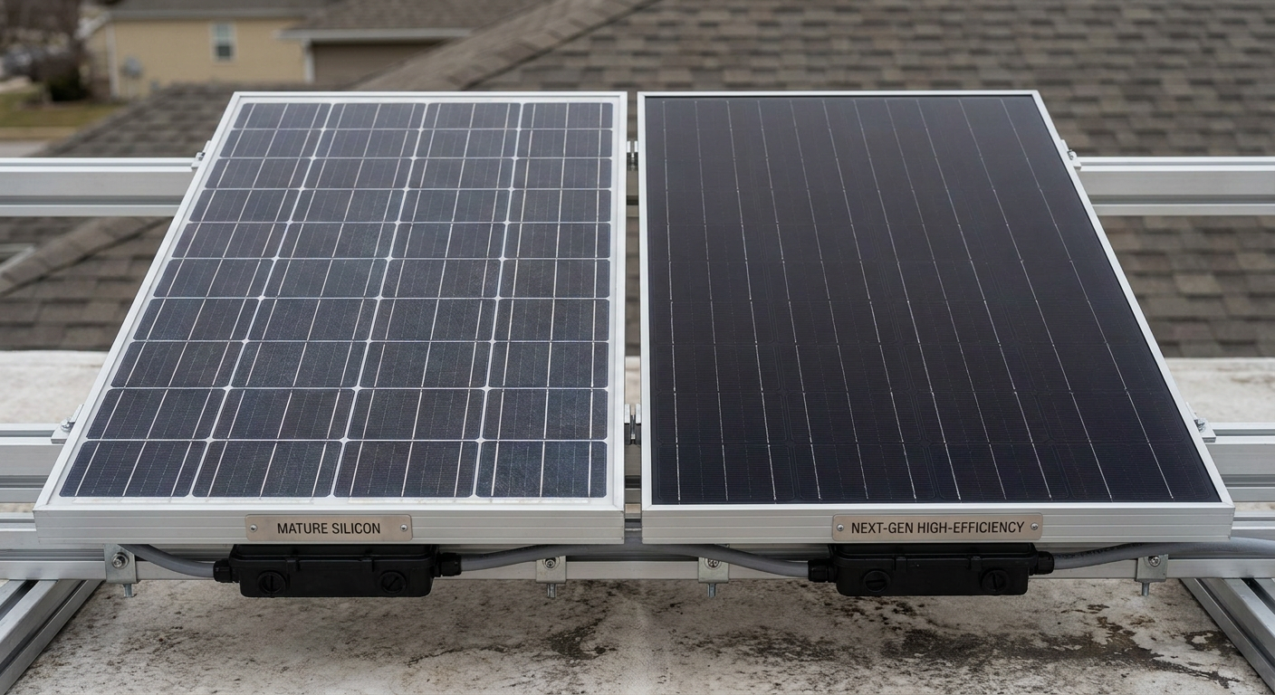 Illustration comparative de deux modules photovoltaïques représentant deux générations de technologies solaires