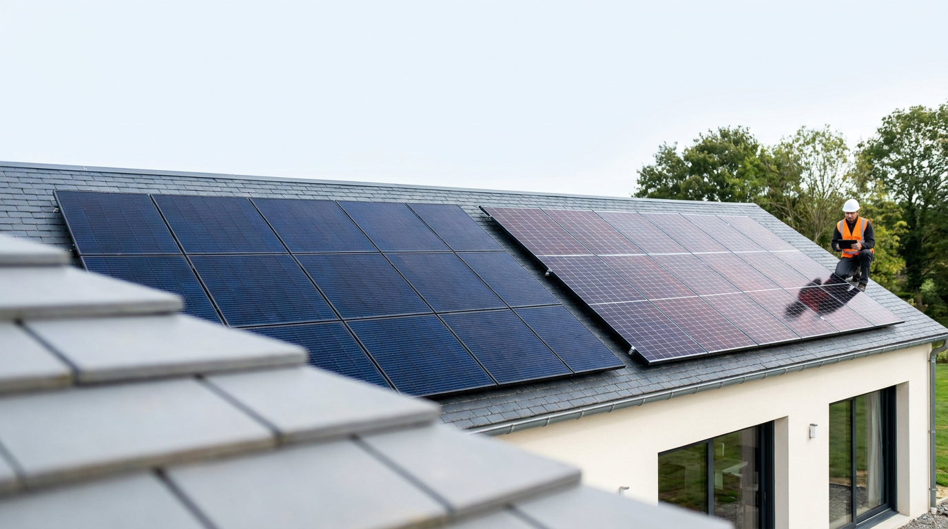 Comparaison visuelle de panneaux solaires sur une toiture moderne pour illustrer le comparatif TOPCon vs PERC